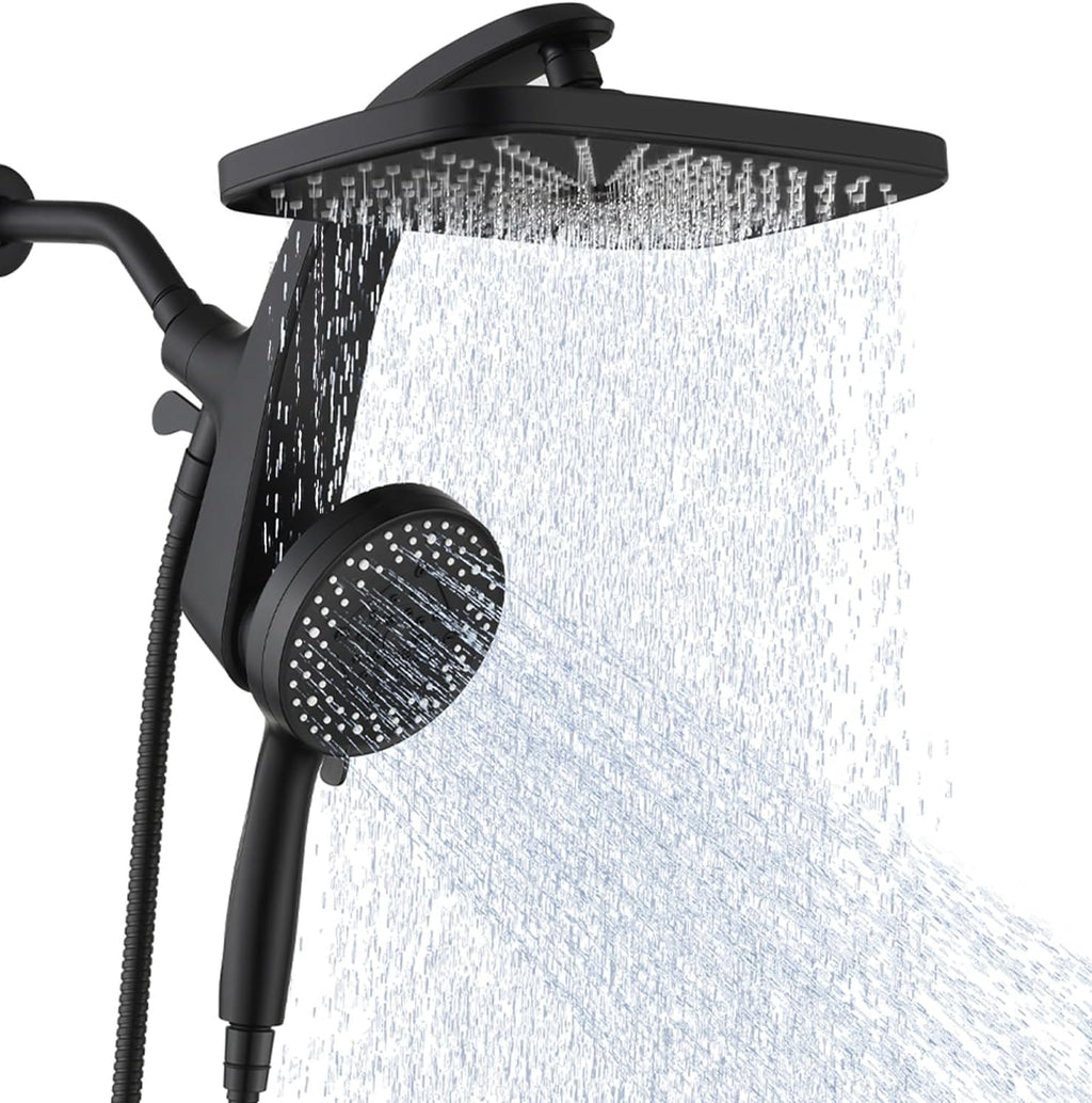 BOZYBO Rain Shower Head with Handheld: High Pressure Shower Heads with Handheld Spray Combo, 12" Rainfall Shower Head and 9 Sprays Hand Showerheads with Magnetic Docking and Power Jets, Black