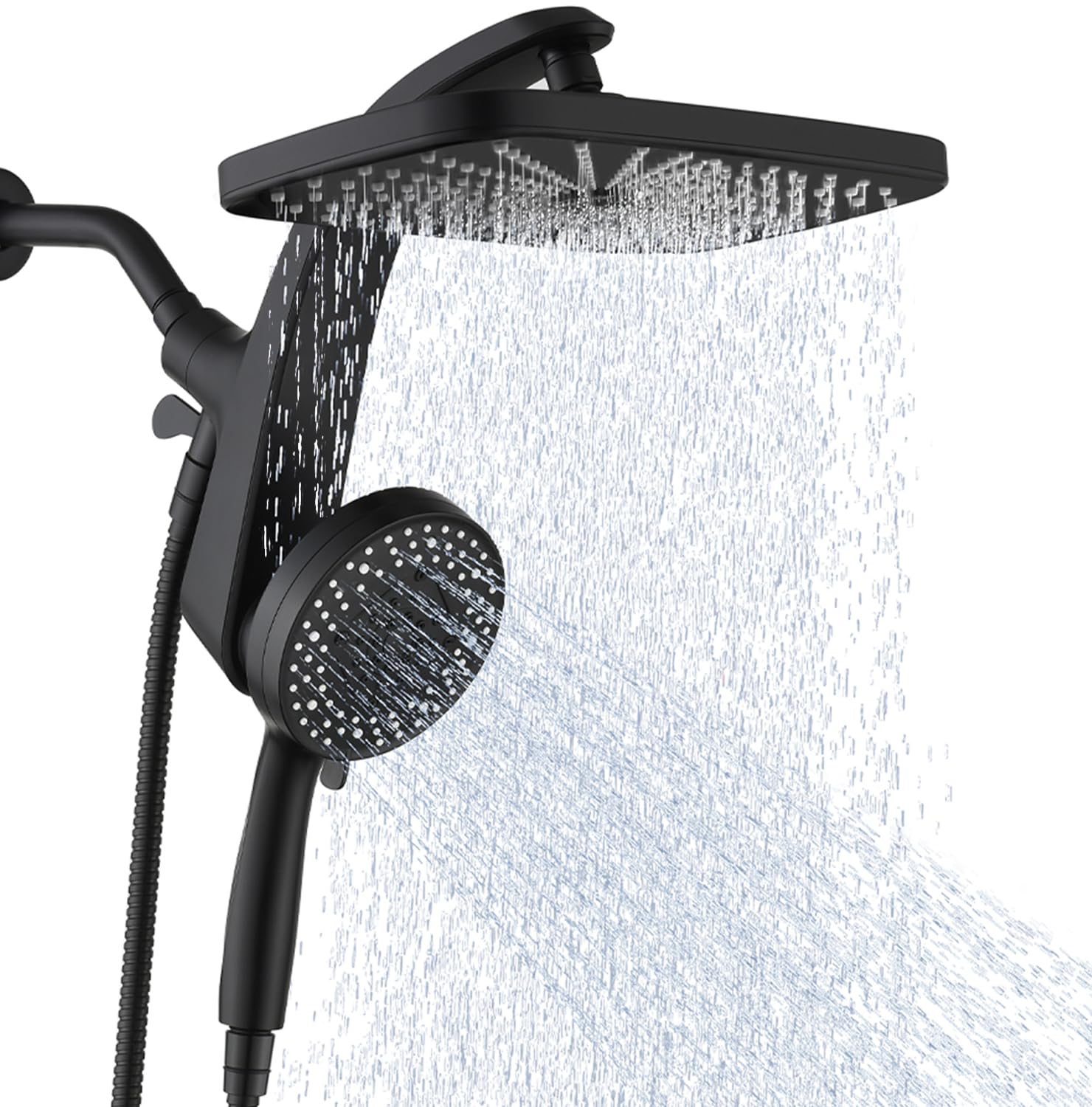 BOZYBO Rain Shower Head with Handheld: High Pressure Shower Heads with Handheld Spray Combo, 12" Rainfall Shower Head and 9 Sprays Hand Showerheads with Magnetic Docking and Power Jets, Black