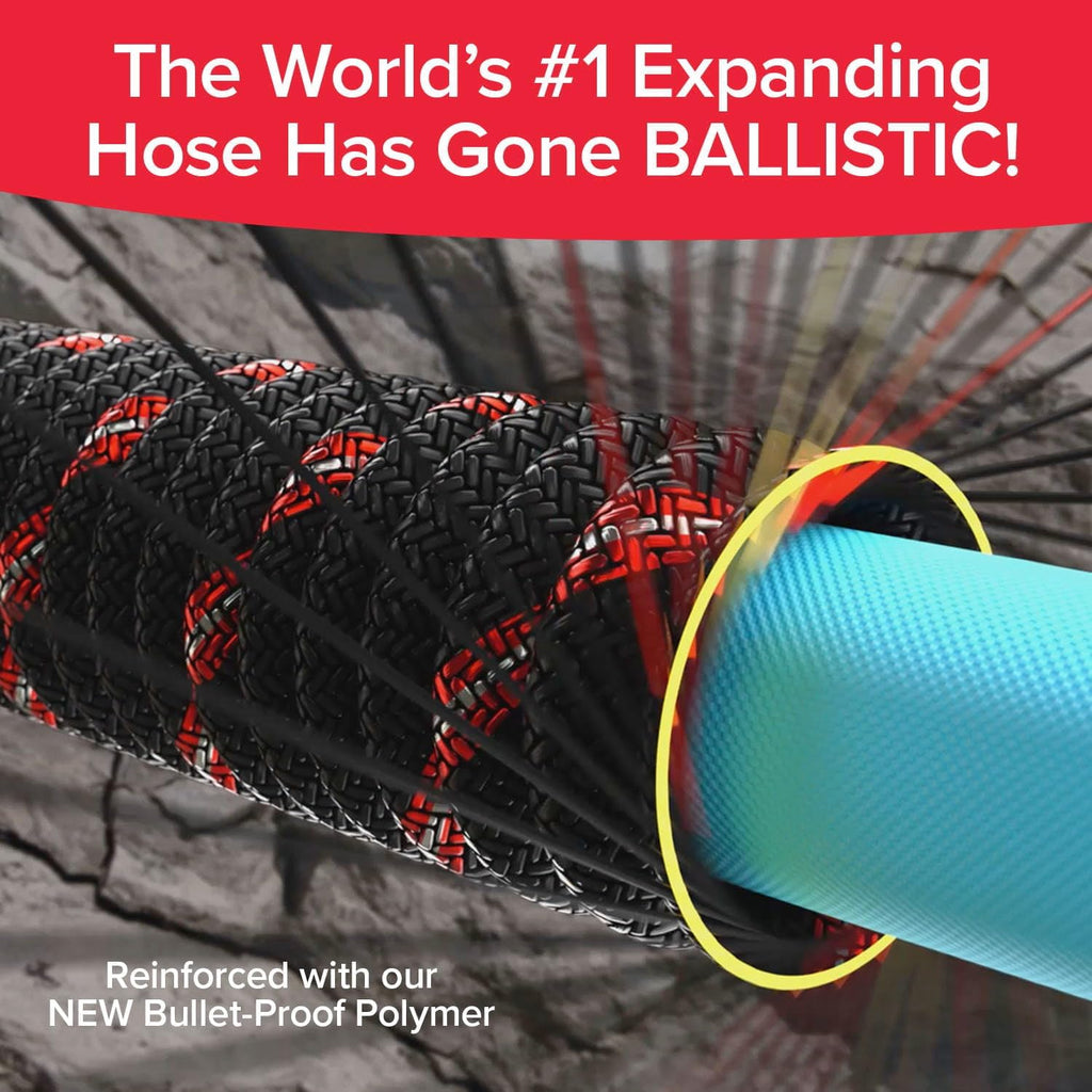 Pocket Hose Ballistic 50 FT Expandable Garden Hose w/Pocket Pivot Swivel Connector, Anti-Burst Sleeve Reinforced with Bulletproof Fiber, Lightweight, No-Kink, Compact, UV-Protected, AS SEEN ON TV