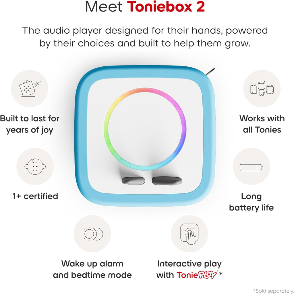 Toniebox 2 My First Farm Bundle for Kids 1+ with Soft and Squeezable Cow, Horse, and Pig - Sky Blue