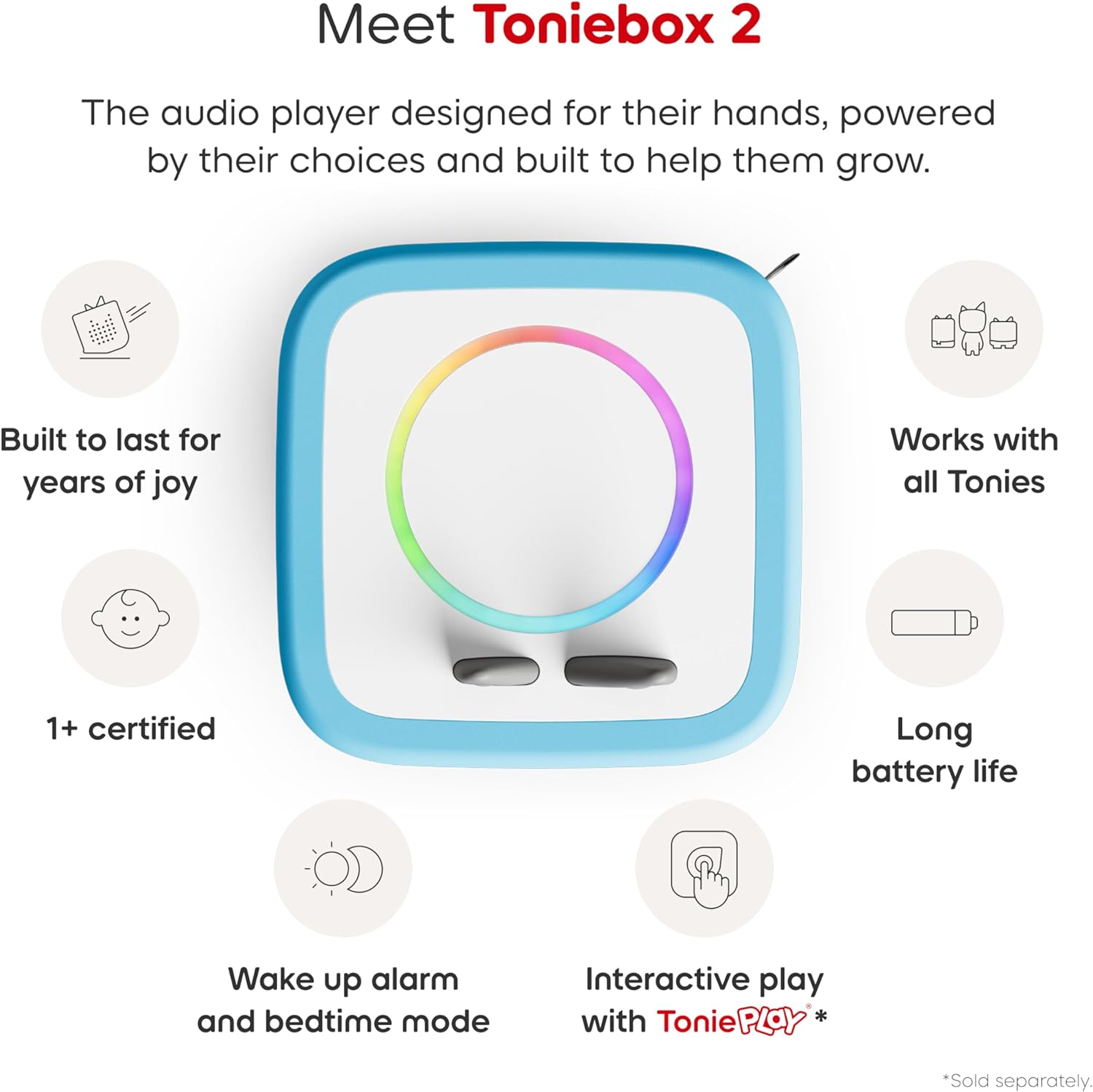 Toniebox 2 My First Farm Bundle for Kids 1+ with Soft and Squeezable Cow, Horse, and Pig - Sky Blue