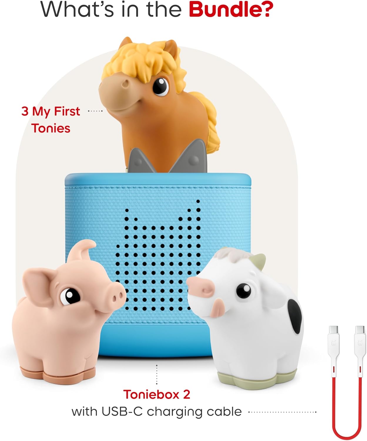Toniebox 2 My First Farm Bundle for Kids 1+ with Soft and Squeezable Cow, Horse, and Pig - Sky Blue