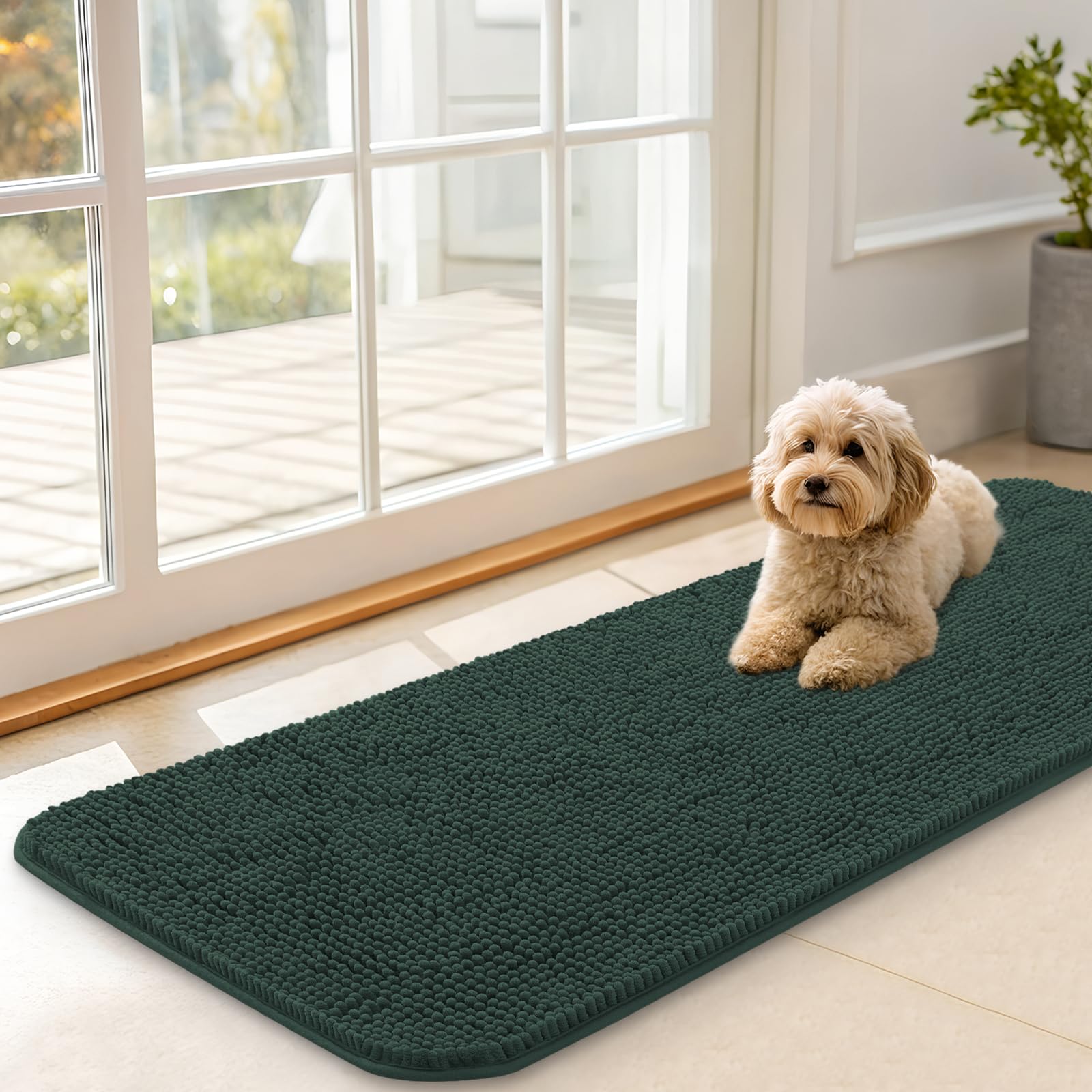 OLANLY Dog Door Mat for Muddy Paws 30x20, Absorbs Moisture and Dirt, Absorbent Non-Slip Washable Doormat, Quick Dry Chenille Mud Mat for Dogs, Entry Indoor Entryway Carpet for Inside Floor, Grey
