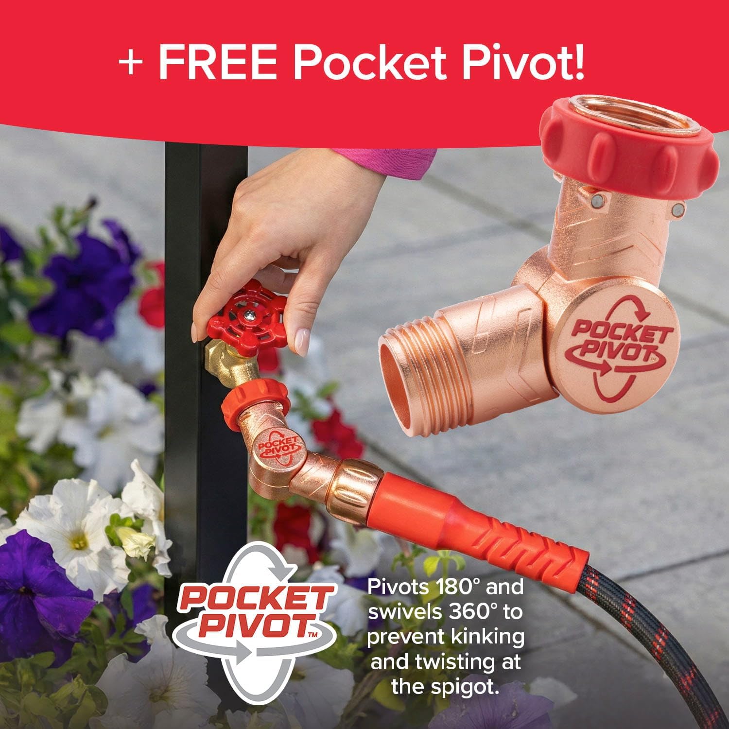 Pocket Hose Ballistic 50 FT Expandable Garden Hose w/Pocket Pivot Swivel Connector, Anti-Burst Sleeve Reinforced with Bulletproof Fiber, Lightweight, No-Kink, Compact, UV-Protected, AS SEEN ON TV