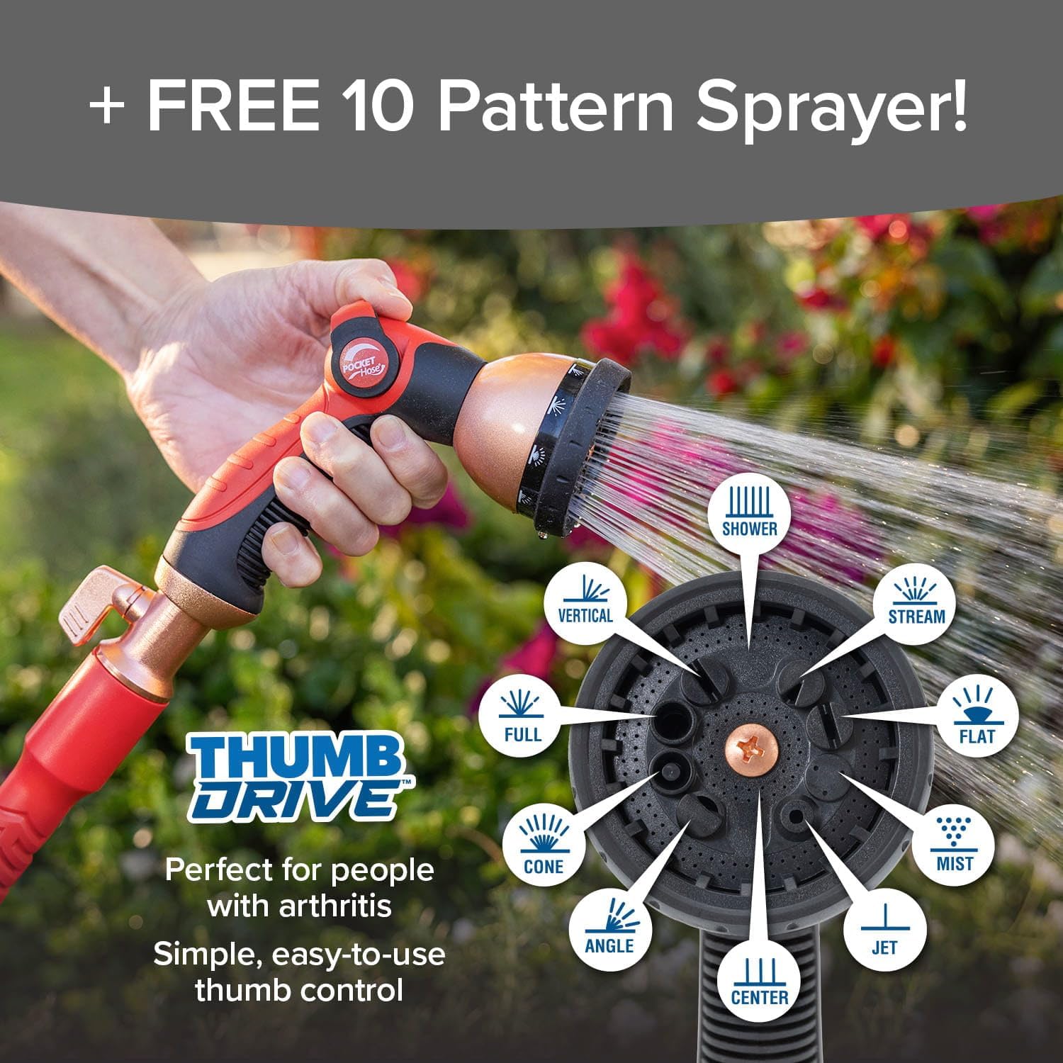 Pocket Hose Ballistic 50 FT Expandable Garden Hose w/Pocket Pivot Swivel Connector, Anti-Burst Sleeve Reinforced with Bulletproof Fiber, Lightweight, No-Kink, Compact, UV-Protected, AS SEEN ON TV