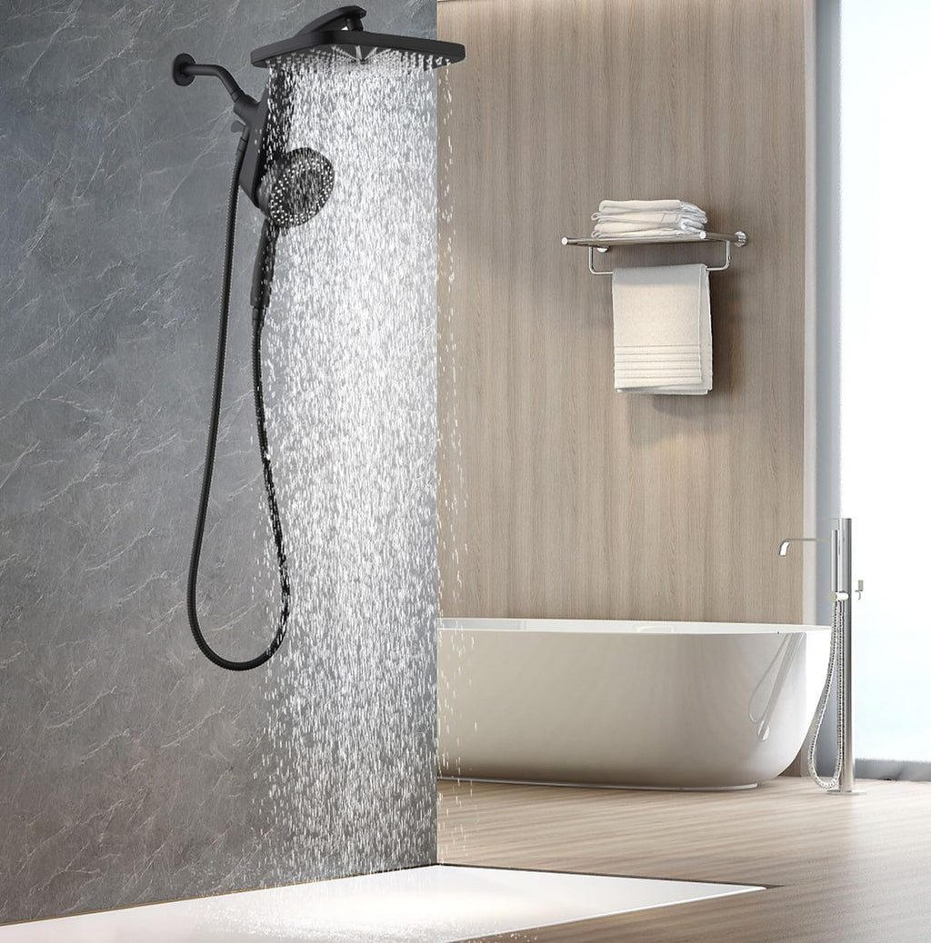 BOZYBO Rain Shower Head with Handheld: High Pressure Shower Heads with Handheld Spray Combo, 12" Rainfall Shower Head and 9 Sprays Hand Showerheads with Magnetic Docking and Power Jets, Black