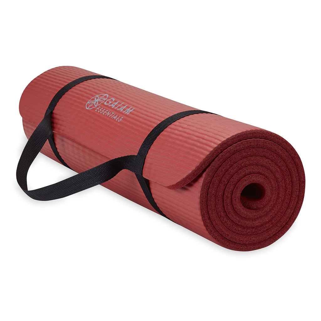 Gaiam Yoga Mat, Pilates & Exercise Mat, Thick Mat 2/5" (10mm) Workout Mat with Easy-Cinch Carrying Strap for Home & Gym Workouts