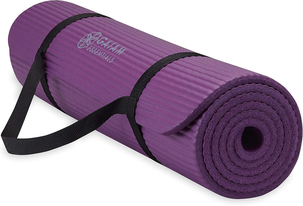 Gaiam Yoga Mat, Pilates & Exercise Mat, Thick Mat 2/5" (10mm) Workout Mat with Easy-Cinch Carrying Strap for Home & Gym Workouts
