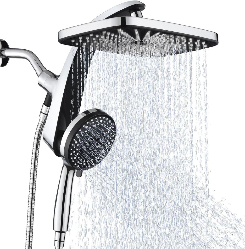 BOZYBO Rain Shower Head with Handheld: High Pressure Shower Heads with Handheld Spray Combo, 12" Rainfall Shower Head and 9 Sprays Hand Showerheads with Magnetic Docking and Power Jets, Black