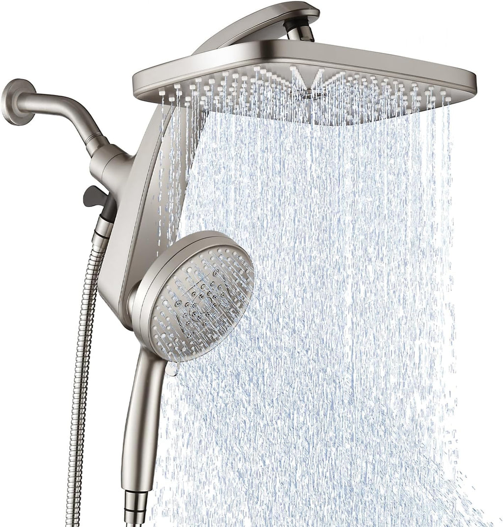 BOZYBO Rain Shower Head with Handheld: High Pressure Shower Heads with Handheld Spray Combo, 12" Rainfall Shower Head and 9 Sprays Hand Showerheads with Magnetic Docking and Power Jets, Black