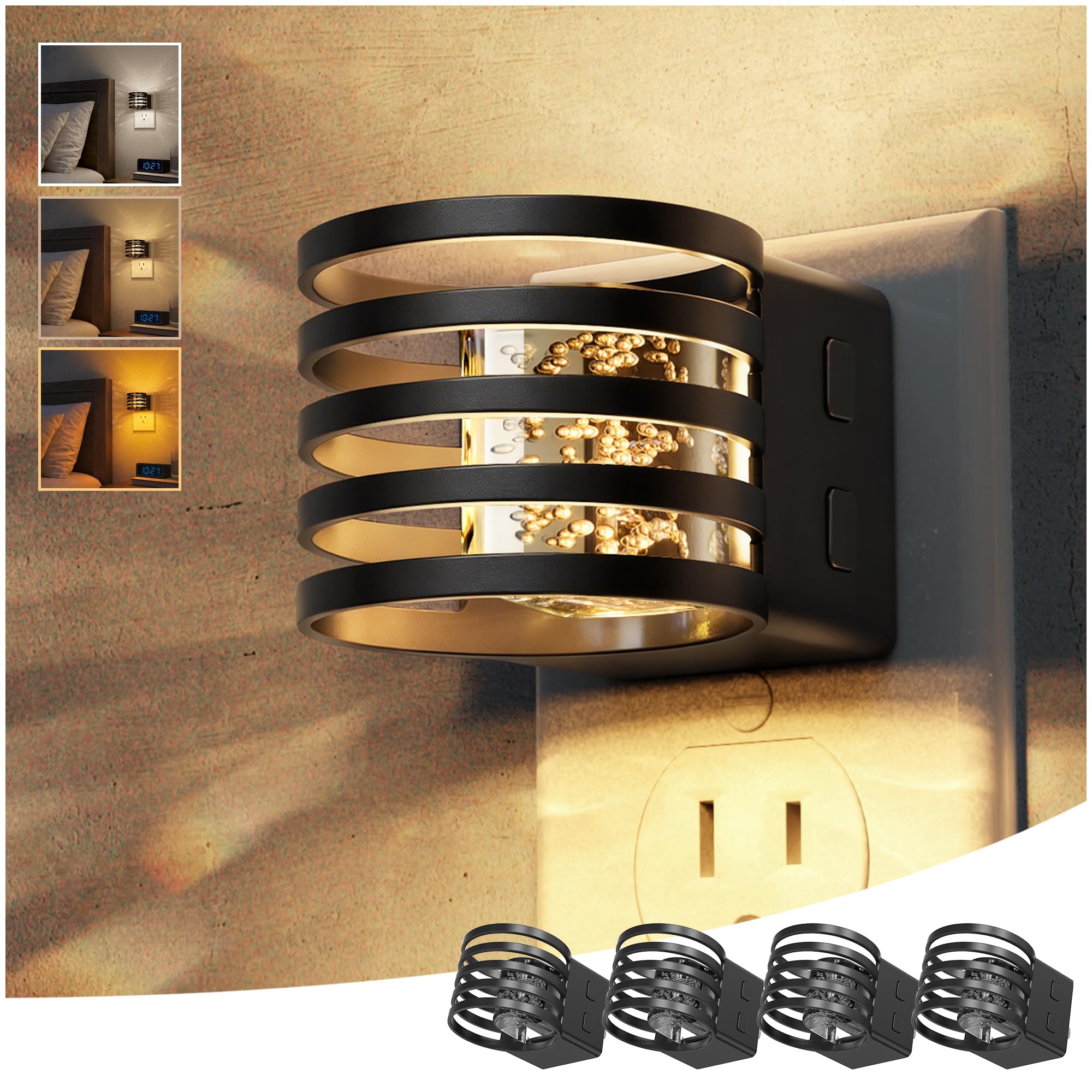 L LOHAS LED Night Light, Bubble Night Lights Plug into Wall,2 Pack 3000K/4000k/5000K Adjustable Color Temperature Night Light,Dimmable Nightlights with Dusk to Dawn Sensor for Rooms Bathroom Hallway