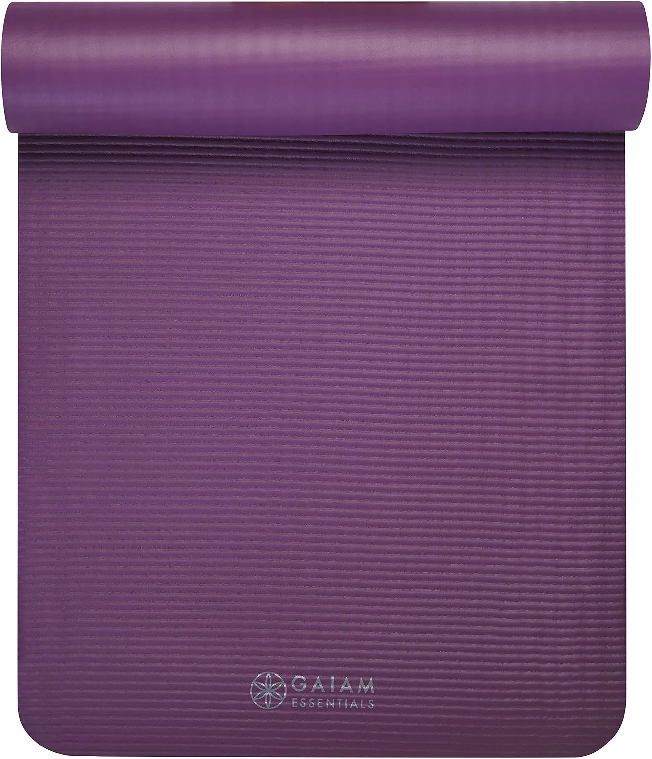 Gaiam Yoga Mat, Pilates & Exercise Mat, Thick Mat 2/5" (10mm) Workout Mat with Easy-Cinch Carrying Strap for Home & Gym Workouts