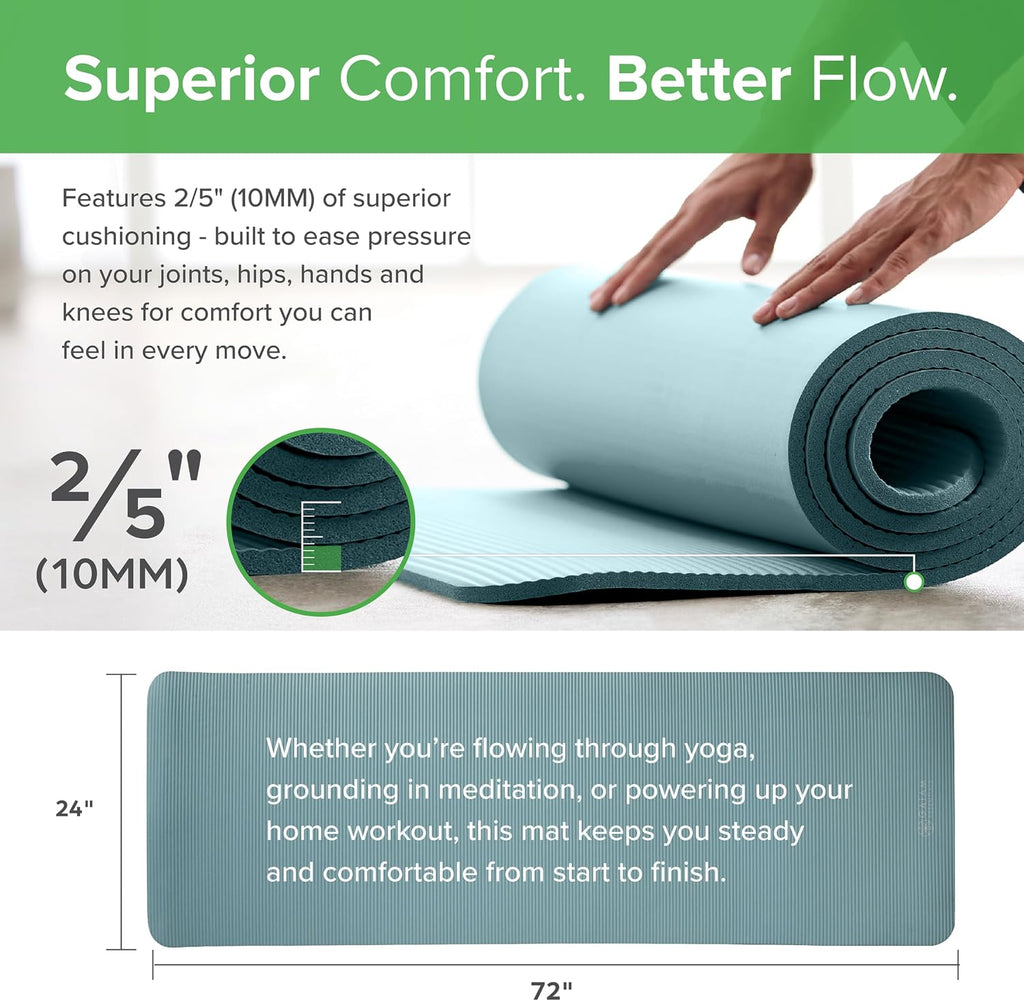 Gaiam Yoga Mat, Pilates & Exercise Mat, Thick Mat 2/5" (10mm) Workout Mat with Easy-Cinch Carrying Strap for Home & Gym Workouts