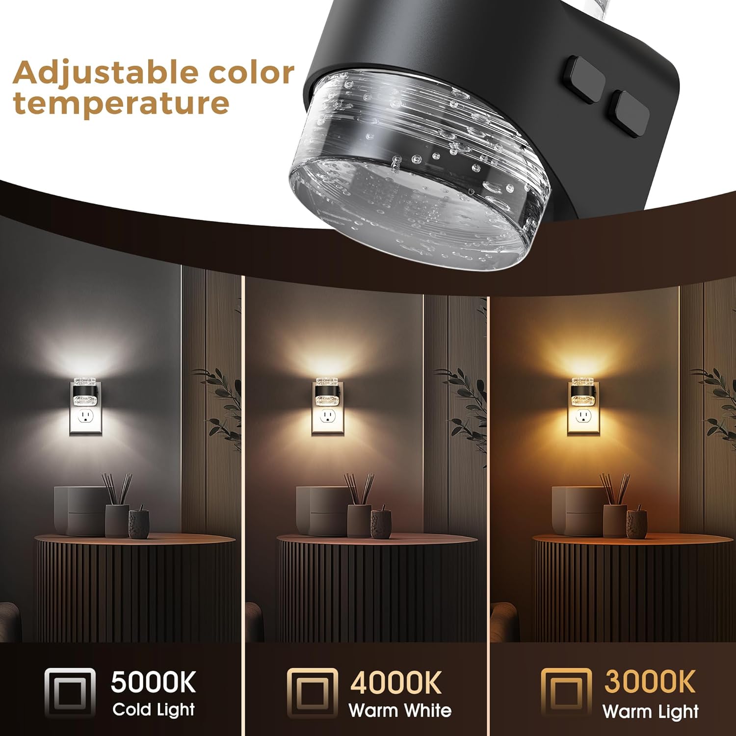 L LOHAS LED Night Light, Bubble Night Lights Plug into Wall,2 Pack 3000K/4000k/5000K Adjustable Color Temperature Night Light,Dimmable Nightlights with Dusk to Dawn Sensor for Rooms Bathroom Hallway