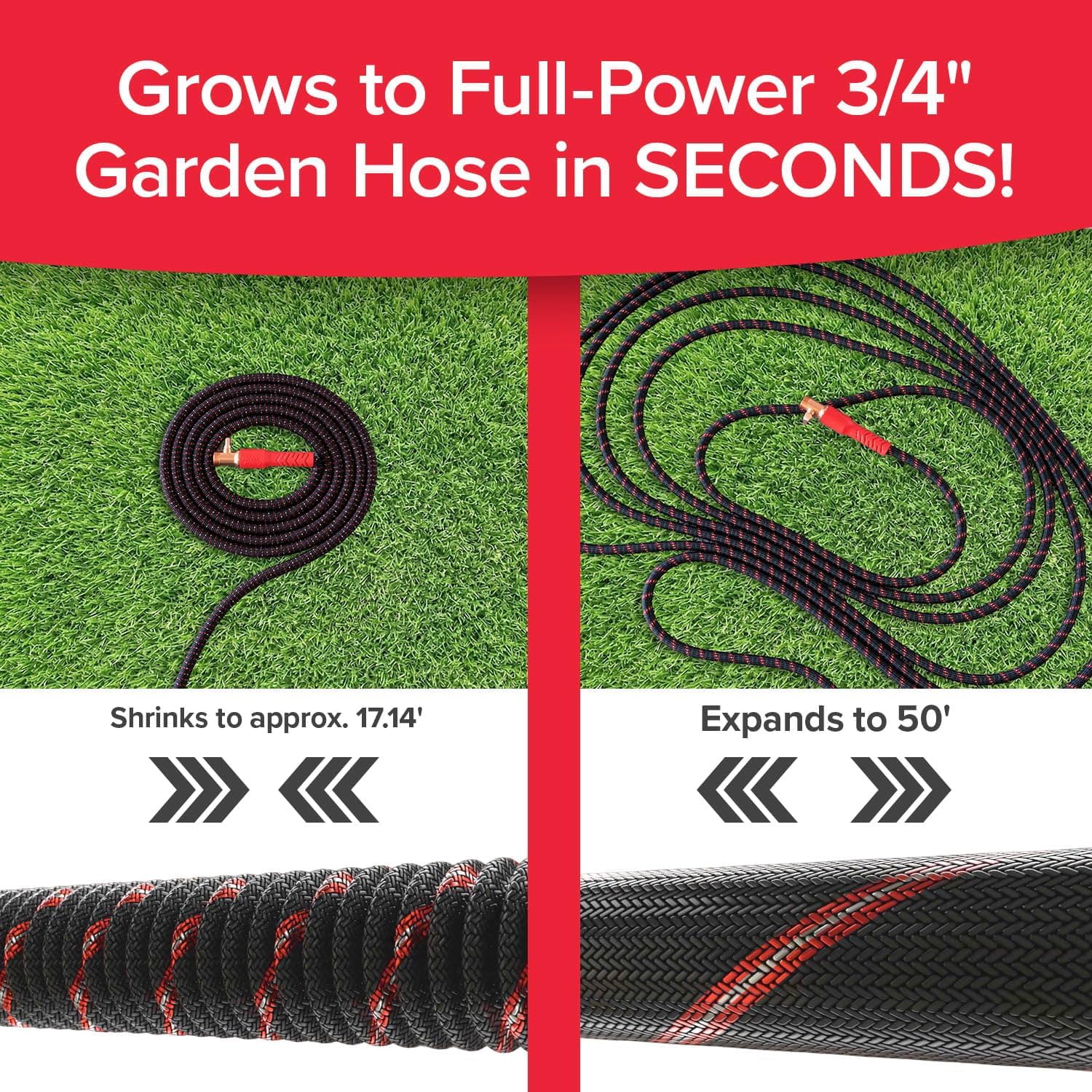 Pocket Hose Ballistic 50 FT Expandable Garden Hose w/Pocket Pivot Swivel Connector, Anti-Burst Sleeve Reinforced with Bulletproof Fiber, Lightweight, No-Kink, Compact, UV-Protected, AS SEEN ON TV