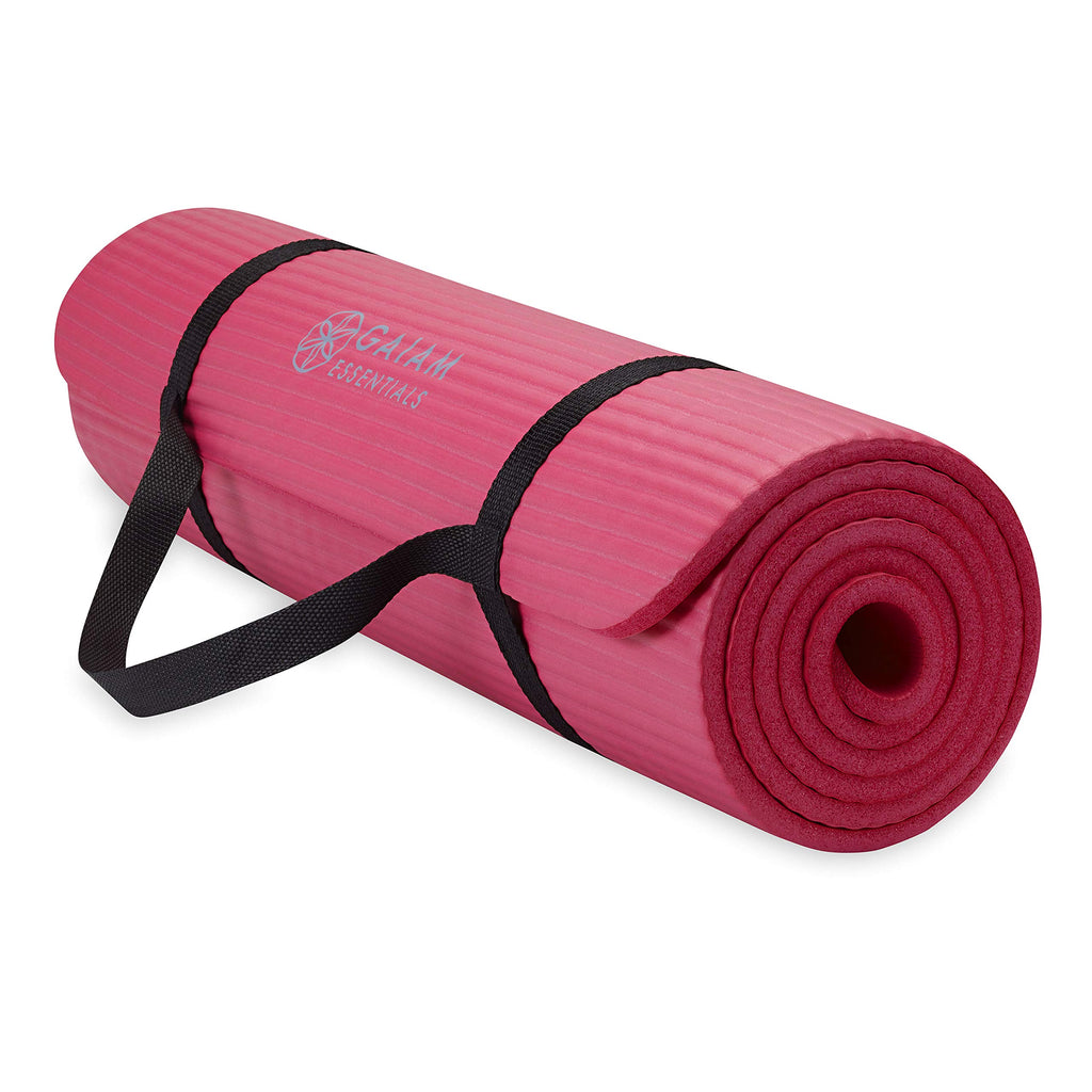 Gaiam Yoga Mat, Pilates & Exercise Mat, Thick Mat 2/5" (10mm) Workout Mat with Easy-Cinch Carrying Strap for Home & Gym Workouts